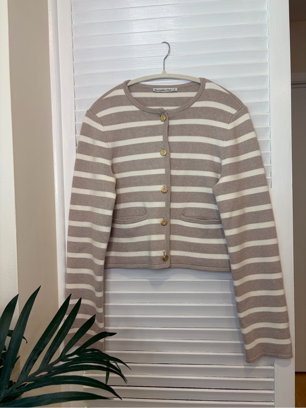 Abercrombie & Fitch Beige & Cream Striped Cardigan Sweater Gold Buttons Size S